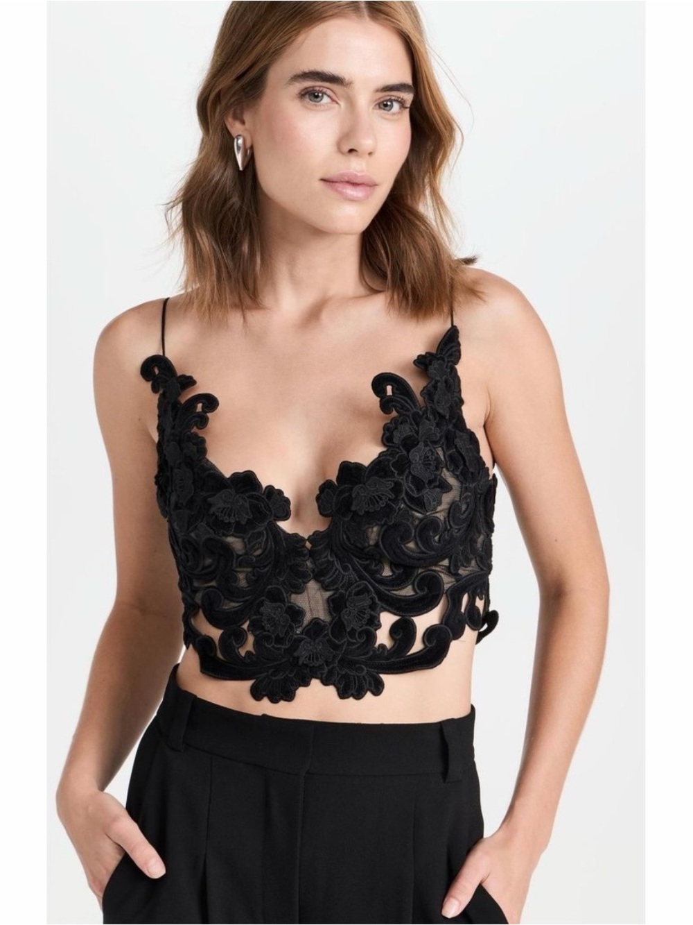 Zimmermann Black Lace velvet embroidered sensory crop bustier sz 1